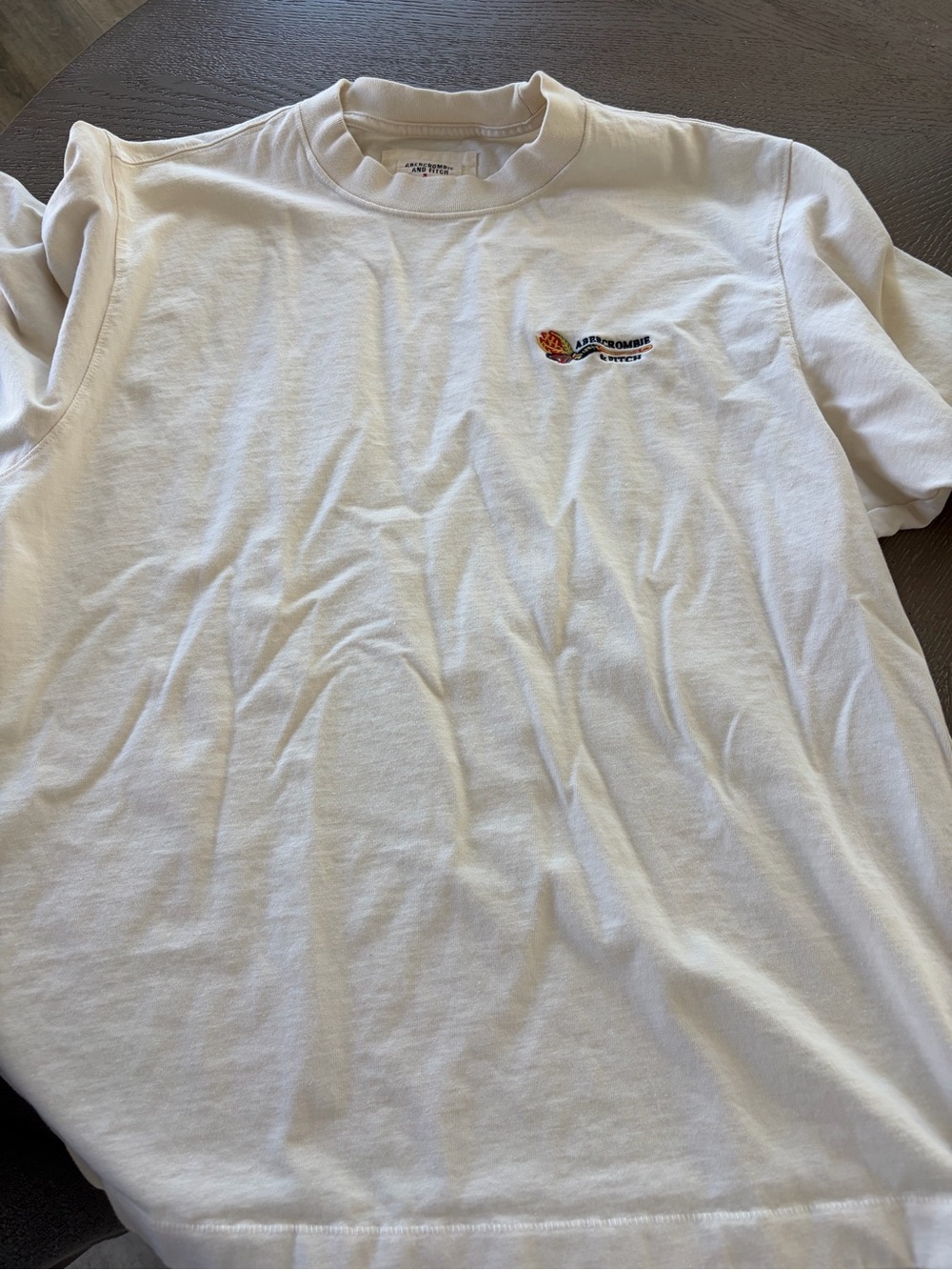 Abercrombie & Fitch White Short Sleeve Crewneck Tee with Small Flame Logo